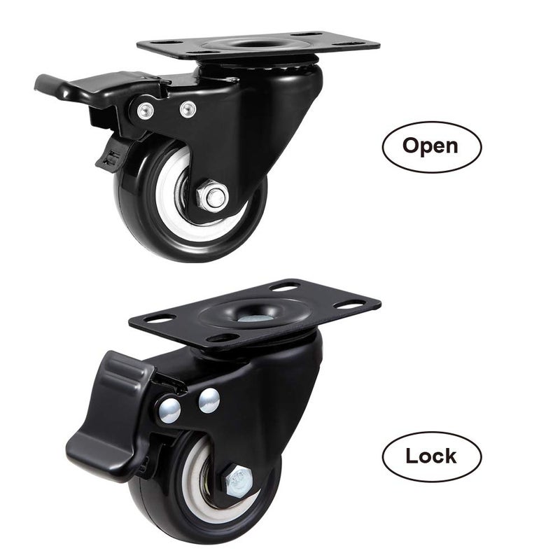 ASHGOOB 2" Caster Wheels Set of 4, Heavy Duty Casters with Brake, No Noise Locking Polyurethane (PU) Wheels, Swivel Plate Castors Pack 4 - Image 4
